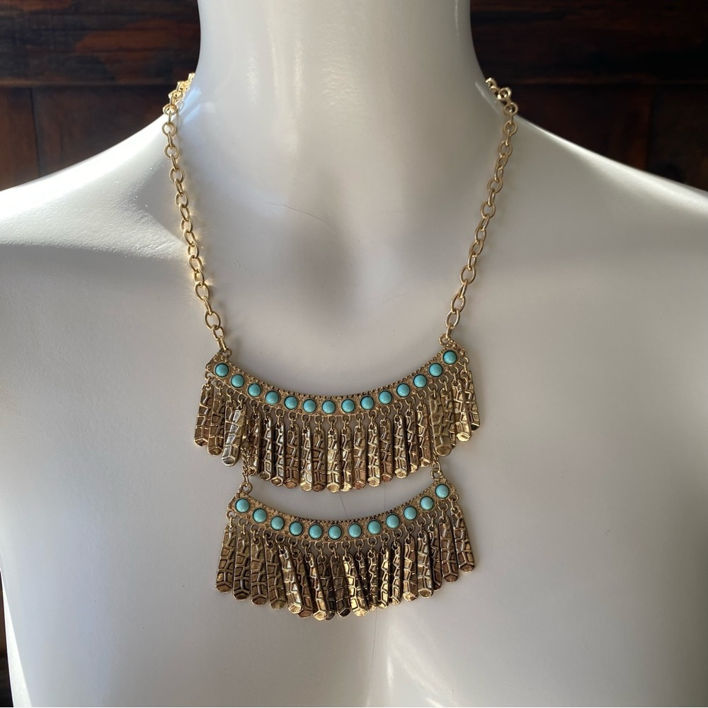 Park Lane Gold and Turquoise Statement Necklace‎ ‘Maya’